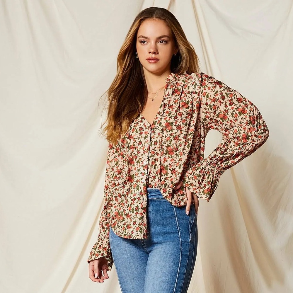 Free People Meant to Be Floral Cotton Blouse